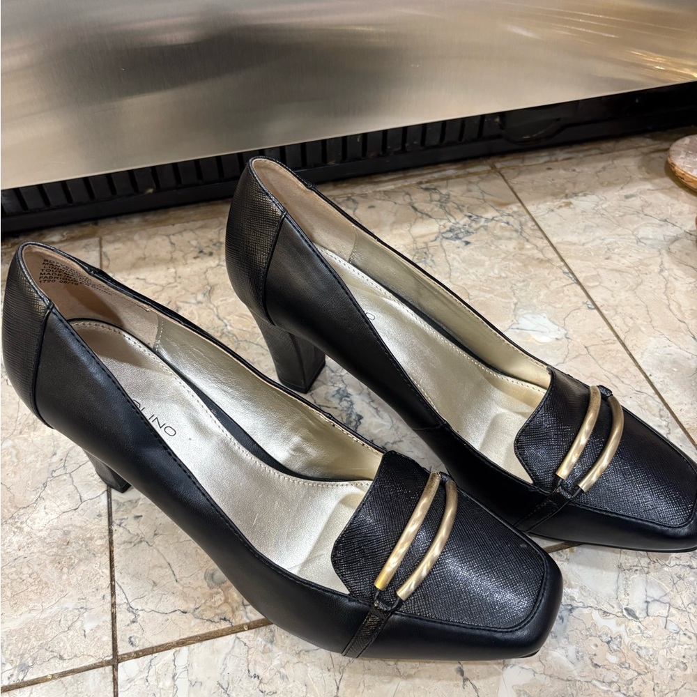 Bandolino Black Heels with Gold Accents